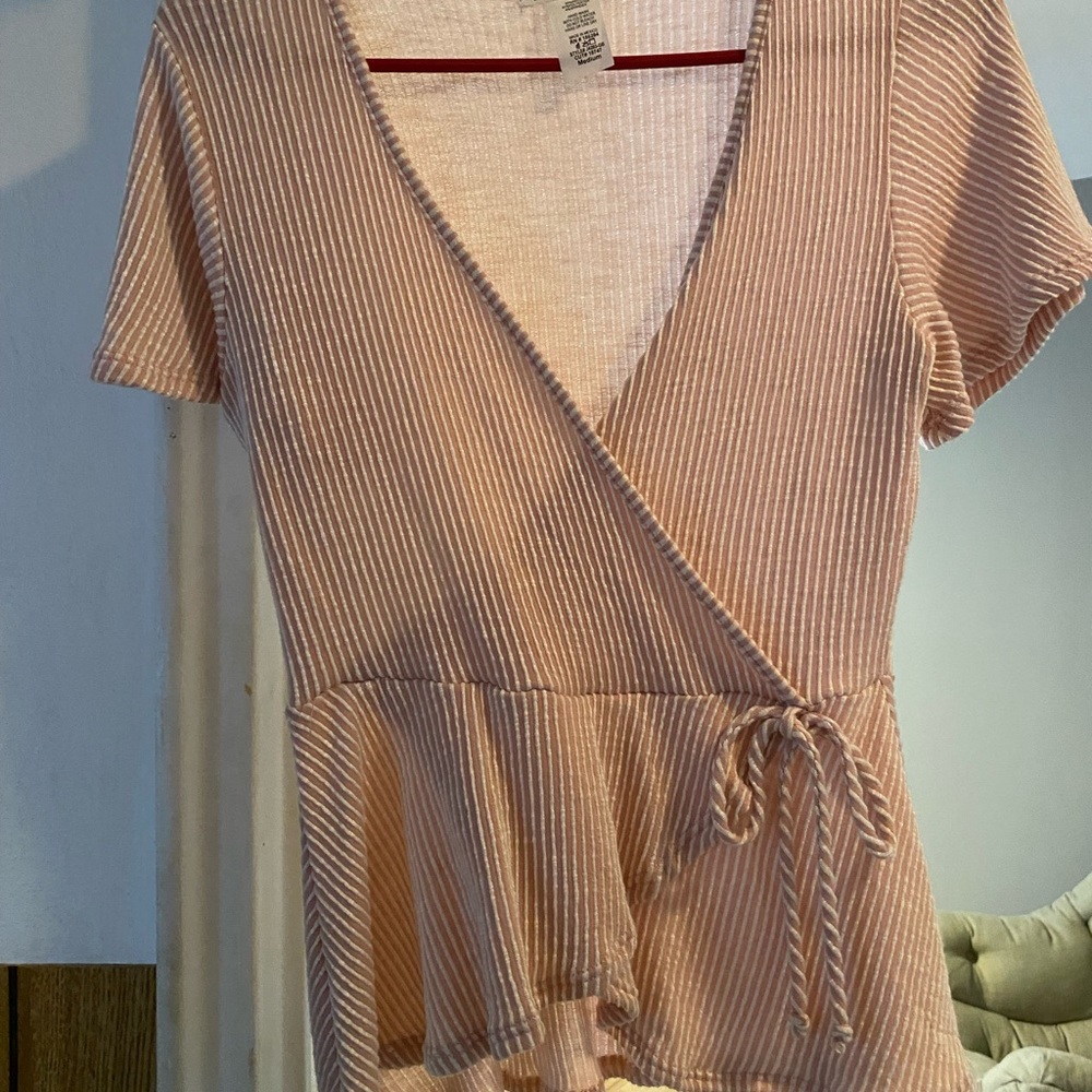 Striped Wrap Top in light pink